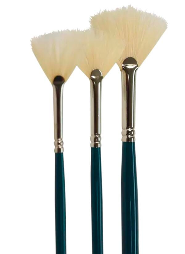 Sax White Bristle Fan Blender Set, Fan Type, Long Handle, Assorted Sizes, Set of 3 444596